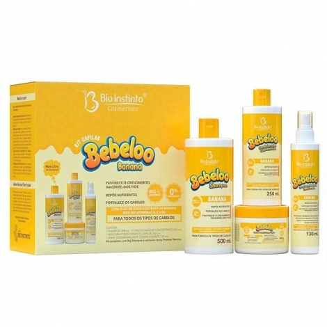 Kit Capilar Bebeloo Banana Shampoo, Condicionador, Máscara Capilar e Spray Desembaraçante
