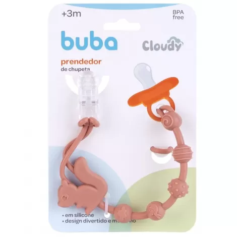 Prendedor De Chupeta Buba Em Silicone Cloudy Esquilo rosa