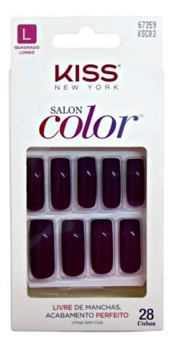 Unha Postiça Bonita Kiss New York Salon Color Quadrada Curta com 28 unidades